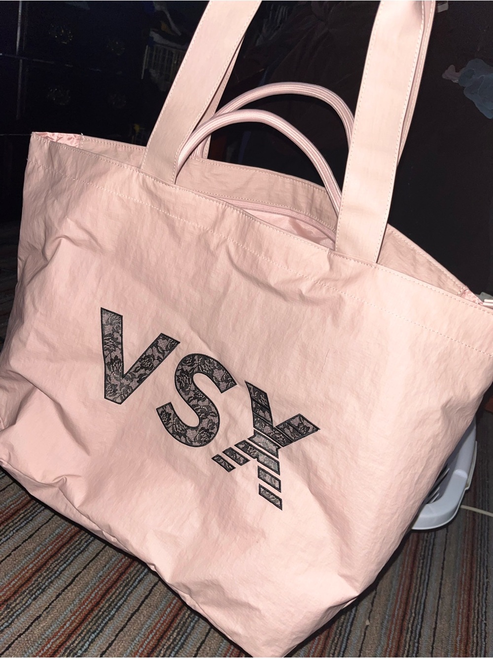 VSX Pale Pink Tote with Black Lace Logo